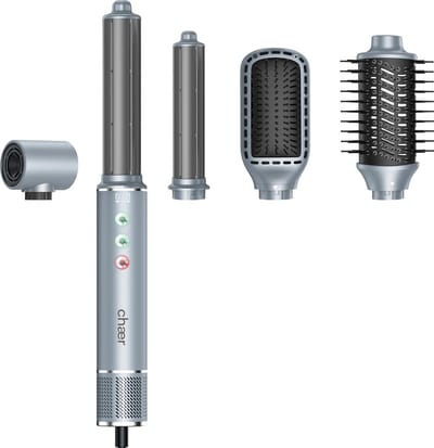 chaer Multistyler Pro - Föhn en Multistyler met 5 Opzetstukken - Airstyler, Föhn, Volume- en Stijlborstel - Inclusief Handschoen - Light Blue