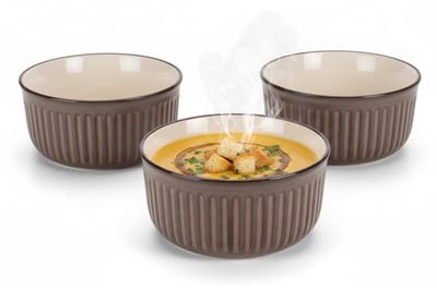 Siaki Soepkom Striped - 2x - bruin - 14 x 7 cm - keramiek - kommetjes/schaaltjes - 500 ml