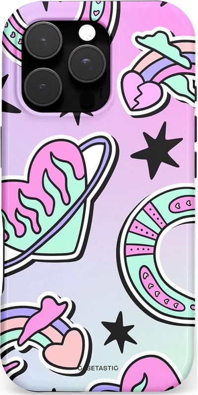 Casetastic hoesje geschikt voor Apple iPhone 16 Pro - MagSafe - Dubbellaagse bescherming - Paarse Droomwereld - Fashion Case - Lila Lichtgrijs Zwart Mintgroen