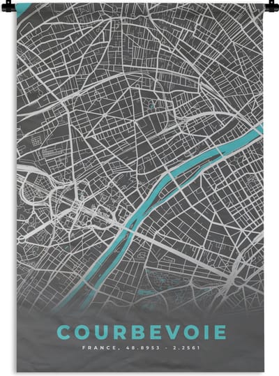 Wandkleed - Wanddoek - Courbevoie – Plattegrond – Frankrijk – Kaart – Stadskaart - 120x180 cm - Wandtapijt