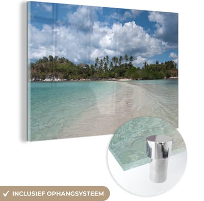 ® Glasschilderij 180x120 cm - Schilderij acrylglas - De Aziatische Bacuit Archipel in de Filipijnen met uitzicht naar een eiland - Foto op glas - Muurdecoratie woonkamer - Wanddecoratie slaapkamer - Schilderijen