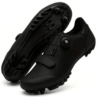 Zwarte wielren schoenen met klik pedalen unisex fietsschoenen maat 41 MTB schoenen heren dames compatibel met Delta cleats indoor outdoor fiets schoenen met draaiknop sluiting en clip systeem