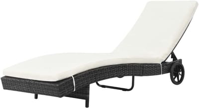 Ligstoel met wielen - Tuinstoel lounge - Ontspannen in de tuin - Verstelbare rugleuning - 199 x 60 cm - Zwart