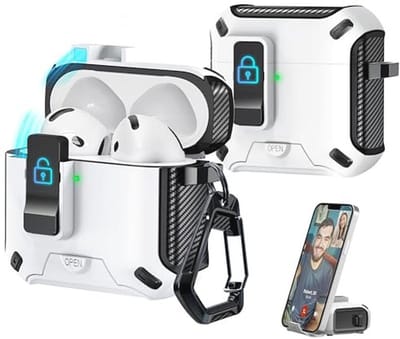 Compatibele Hoes voor AirPods 4e Generatie - Valbestendig Ontwerp met Oplaadpoort en Standaardfunctie - Zwart & Wit
