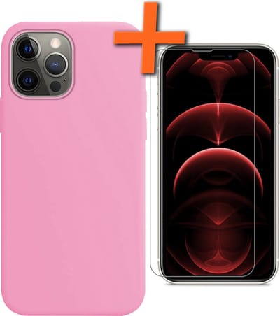 Hoes - Met Screenprotector - Geschikt voor Apple iPhone 13 Pro Max - Sterk & Shockproof - Back Cover - Siliconen Case - Telefoon Hoes - Licht Roze