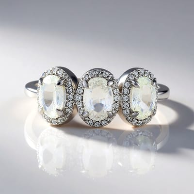 Cavill - Zilveren Ring met Witte Saffieren Ovaal 1,378 ct en Zirkonia 0,171 ct - 925 Sterling Zilver Platina Plated - Elegante Dames Sieraden
