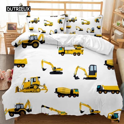 Techniek Auto Dekbedovertrek Bouwvoertuig Beddengoedset Jongens Graafmachine Kiepwagen Cementmolen Wals Polyester Dekbedovertrek EU single(135x200cm) black