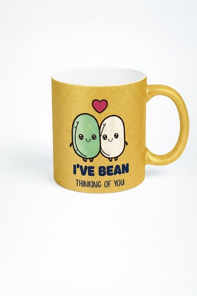 Gouden Glitter Mok "I've Bean Thinking of You" - Schattige Bonen Liefdes Mok - Uniek Cadeau