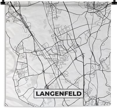Wandkleed - Wanddoek - Langenfeld - Plattegrond - Stadskaart - Kaart - 180x180 cm - Wandtapijt