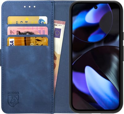 Rosso Element Geschikt voor Google Pixel 10a | Wallet Book Case | Portemonnee Hoesje | 3 Pasjes | Magneetsluiting | Stand Functie | Blauw