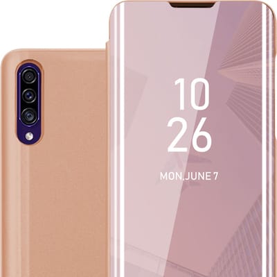 Cadorabo Hoesje geschikt voor Samsung Galaxy A50 4G / A50s / A30s in KUNZIET ROZE - Clear View Spiegel Beschermende Case met Tribunefunctie 360 Graden Bescherming Book Case Cover Etui