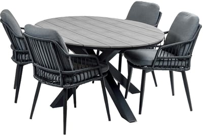 5-delige tuinset | 4 Isabel tuinstoelen (Black) | 180 cm ovale Cyprus tuintafel (Grey)