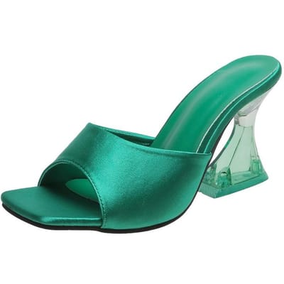 Damesslippers Zomer Nieuwe Hoge Hakken Open Teen Vierkante Neus Eenvoudige Sandalen Temperament Casual Mode Kristallen Slippers 37