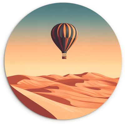 WallCircle® Wandcirkel 120x120 cm - Muurcirkel Luchtballon - Woestijn - Zonsondergang - Blauw - Muurdecoratie woonkamer - Wanddecoratie slaapkamer - Kamer decoratie accessoires - Ronde schilderijen XXL