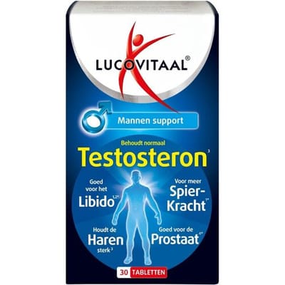 Lucovitaal Testosteron Mannen Support met Zink, Vitamine C, Seleen & Vitamine D3, Voedingssupplement voor Volwassenen, Voor Testosterongehalte en Spieren
