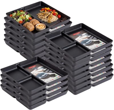 Plasticforte Vakjesborden - 20x stuks - zwart - gourmetbord - 3-vaks - kunststof - 24 x 24 cm - fonduebord - bbq - camping