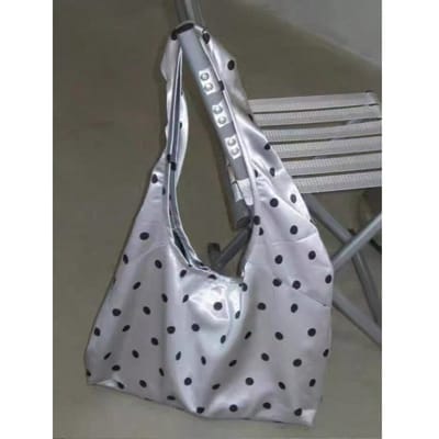 Sac à bandoulière ovale à pois argentés Léger Polyvalent pour les trajets quotidiens Grande capacité Sac à bandoulière Sac fourre-tout argenté