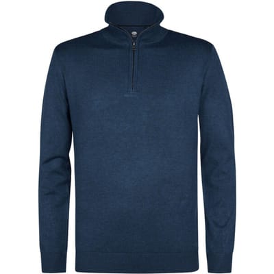 Petrol Industries - Heren Gebreide Half-Zip Trui Lexington - Blauw - Maat L
