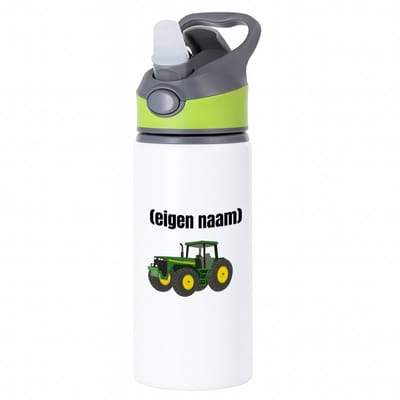 Hacebo® - Tractor waterfles met rietje groen - Boer - Boer of boerin - met eigen naam - leuk cadeau voor iemand die op de boerderij werkt - cadeau - kado - water fles - 650ML