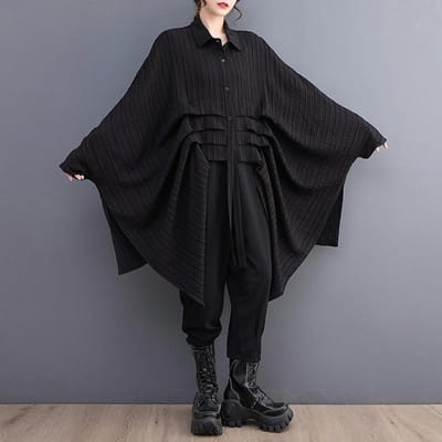 Chemise Irrégulière Femme Mode Automne Manches Chauve-Souris Décontractée Ourlet Haut Bas Pull Décontracté Tops Longs One size noir
