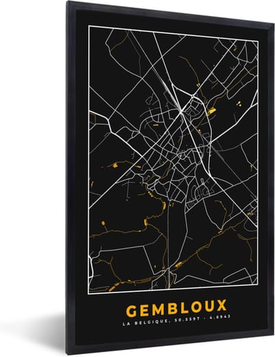 Fotolijst incl. Poster - Gembloux - Stadskaart - Goud - Kaart - Plattegrond - 40x60 cm - Posterlijst