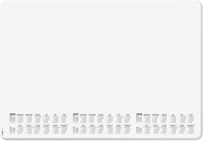 Famanu – Bureauonderlegger van papier met afgeronde hoeken - 3 jaar en weekoverzicht - gestippeld design - A2 (59,5 x 41 cm) - wit en grijs - 30 vellen