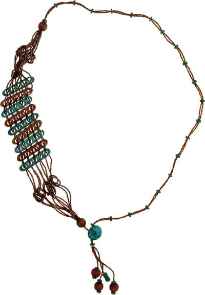 Behave - Lange ketting - Bohemian stijl - Bruin blauw - Handgeknoopt - 115 cm