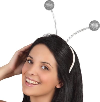 Atosa Verkleed diadeem discoballen/Aliens sprieten - zilver - meisjes/dames