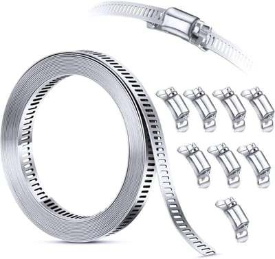 Slangklemmen - RVS - 3,5 m Gattape Metaal + 12 Stuks Bevestiging - DIY Slangklemmenset - Verstelbare Slangklem - voor Waterleiding, Tank, Gasleiding, Koeler, Autoslang