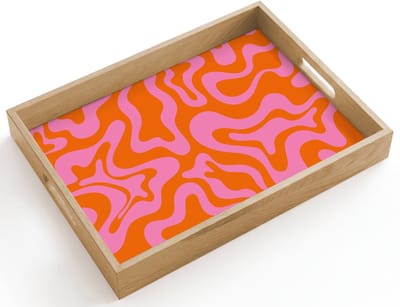 Dienblad hout 40x30 cm - Schootdienblad - Patroon - Roze - Oranje - Abstract - Modern - Borrelplank rechthoek - Plateau dienbladen
