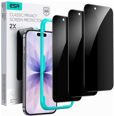 ESR Privacy Screen Protector Geschikt voor iPhone 17 / 16 Pro - Tempered Glass - Case Friendly - Montageframe - Gemakkelijke Installatie - 3-Pack