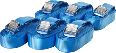 Spanbanden set - Sjorbanden klemsluiting - Lading zekeren - Vervaardigd volgens norm - 6 stuks 3 meter - Blauw