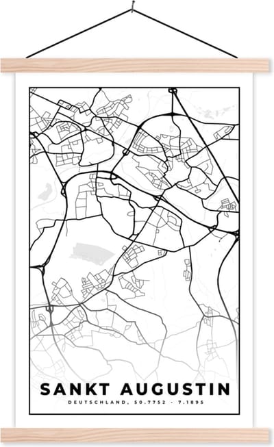 Posterhanger incl. Poster 40x60 cm - Schoolplaat - Kaart - Sankt Augustin - Plattegrond - Stadskaart - Textielposter - Blanke latten - Stadskaart