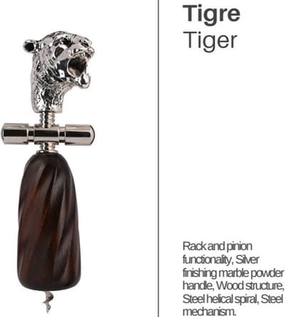 Maddeco - verzilverde kurkentrekker tijger - Italiaans design - flesopener