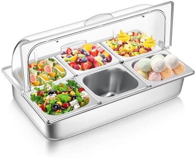 Voedsel Serveerdisplay Container met Duidelijke Roltop Deksel - RVS Buffetlade voor Restaurant en Keuken