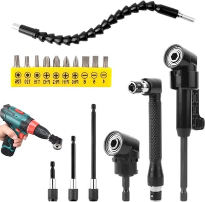 Pack van 17 gekantelde schroevendraaiers - 105° hoekaansluiting voor accu schroevendraaiers - L-sleutel - 3 zeskant schacht en flexibele bit houder verlenging - hoekbooraccessoire voor bouwvakkers