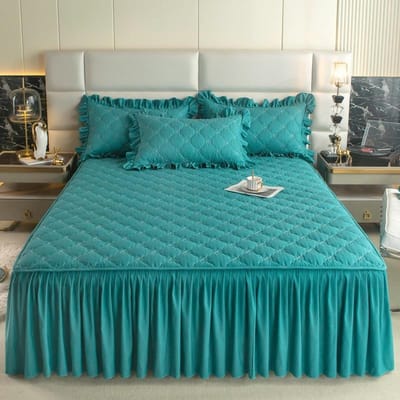 Effen Kleur Gewassen Katoen Lotusblad Kant Bedrok Prinsessenstijl Huidvriendelijke Geborstelde Gewatteerde Bedrok 120cmx200cmx45cm