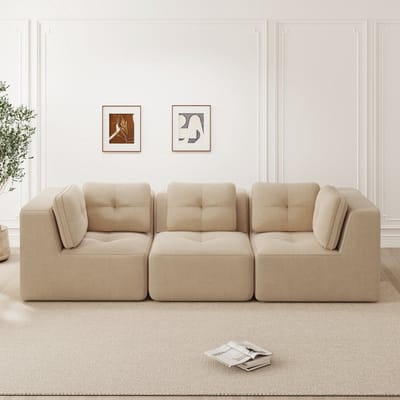 Frameloze combinatiestoel - modulaire hoekbank - corduroy - diepe zitting driezitsbank voor woonkamer - antislip ontwerp - beige