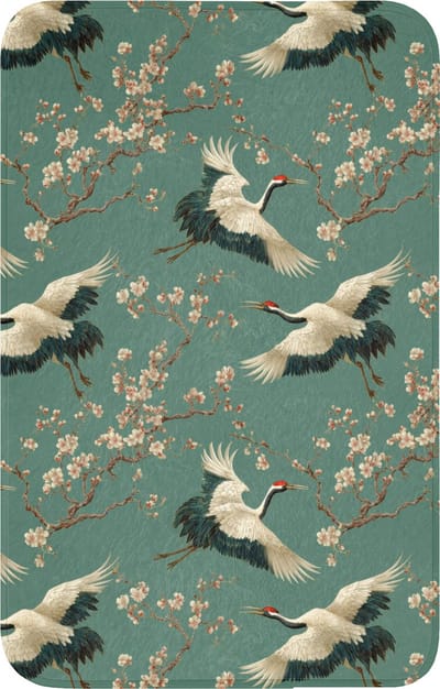 WC mat 50x80 cm - Antislip - Kersenbloesem - Kraamvogels - Groen - Toiletmat - Vloermat - Douchemat - Toilet tapijt - Toiletmatten