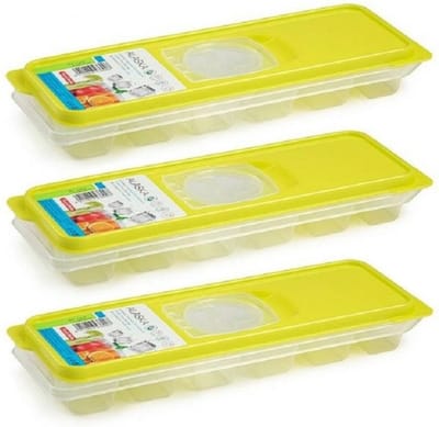PlasticForte IJsblokjesvorm met deksel - 3x - 12 ijsklontjes - kunststof - groen - ijsblokjes maken