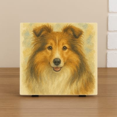 Spreuk Tegel 10,5x10,5cm – Sheltie Hond – Aquarel Portret & Wanddecoratie – Trendy Nu –Decoratie – Zomaar – Decoratief Tegeltje met Standaard – Cadeau Idee