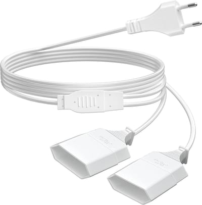 Stroomkabel verlenging 5 meter wit - netsnoer verlengkabel 0.75 mm² Euro stekker naar dubbele Euro bus 250V 25A 625W TV PC monitor lampen