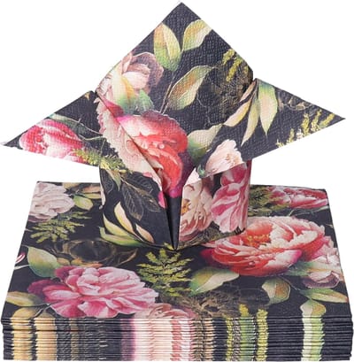 Ambiente Tafel diner servetten - Pioenrozen thema - 20x stuks - 33 x 33 cm - Lente/zomer/bloemen/Rozen