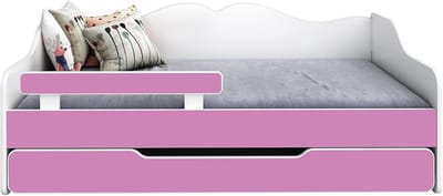 Kinderbed Uittrekbaar - Logeerbed Slaapbank - Ruimte Besparen Kamer - Met Lade Valbeveiliging - 160x70cm - Roze