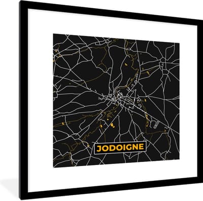 Fotolijst incl. Poster - Black en gold - Kaart - Jodoigne - Plattegrond - Stadskaart - 40x40 cm - Posterlijst