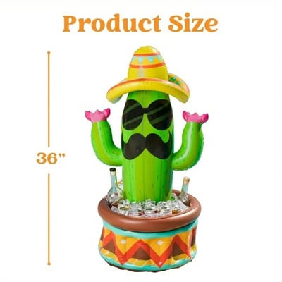 RosaBloom opblaasbare cactuskoeler - Drankkoeler - Ijsbak - Themafeest decoratie - Mexicaanse Fiesta - 91cm - groen