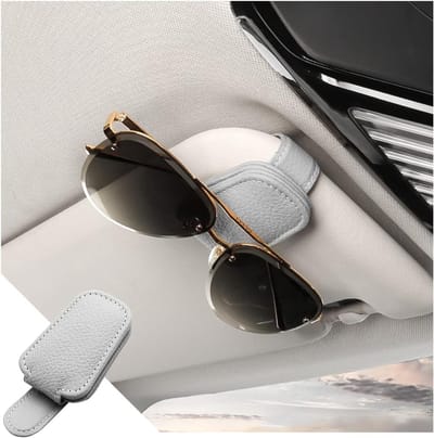 Famanu – Zonnebrilhouder voor autozonneklep, magnetische brillenclip met kaartvak, grijs