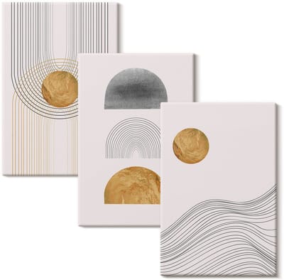 Wallfluent Set van canvas schilderijen - Abstracte vormen en lijnen in tinten beige en grijs Canvas Schilderijen Set - set 3 stuks 20x30 cm - Romig Set van Canvas Prints - Abstractie Canvas Kunst Set - Boheemse Canvas Kunst Set