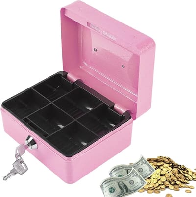 Mini Portable Veiligheidsbox - Lockable Stalen Geld- en Muntbox voor Thuisgebruik (Roze) - Ideaal voor Cash, Coin en Waardevolle Spullen