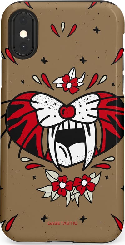 Casetastic hoesje geschikt voor Apple iPhone X / Apple iPhone XS - Dubbellaagse bescherming - Wilde kracht - Fashion Case - Taupe Donkergrijs Bordeaux